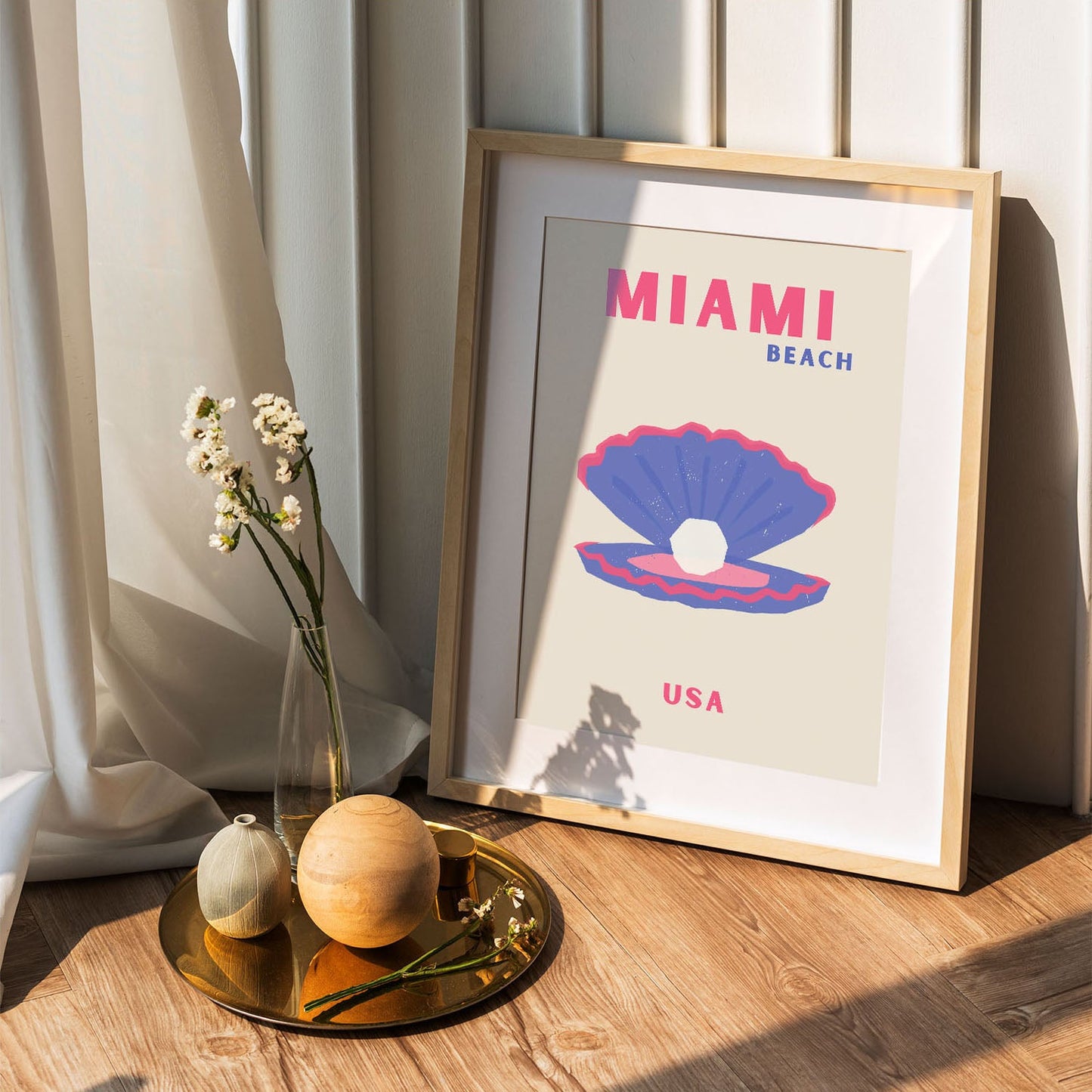 Wes Co Gallery Poster Miami Seashell USA Colorful Travel 5 x 7" Home Goods - Travel Illustrations Edge to edge Art Print