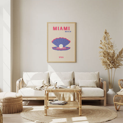 Wes Co Gallery Poster Miami Seashell USA Colorful Travel 8 x 10" Home Goods - Travel Illustrations Edge to edge Art Print