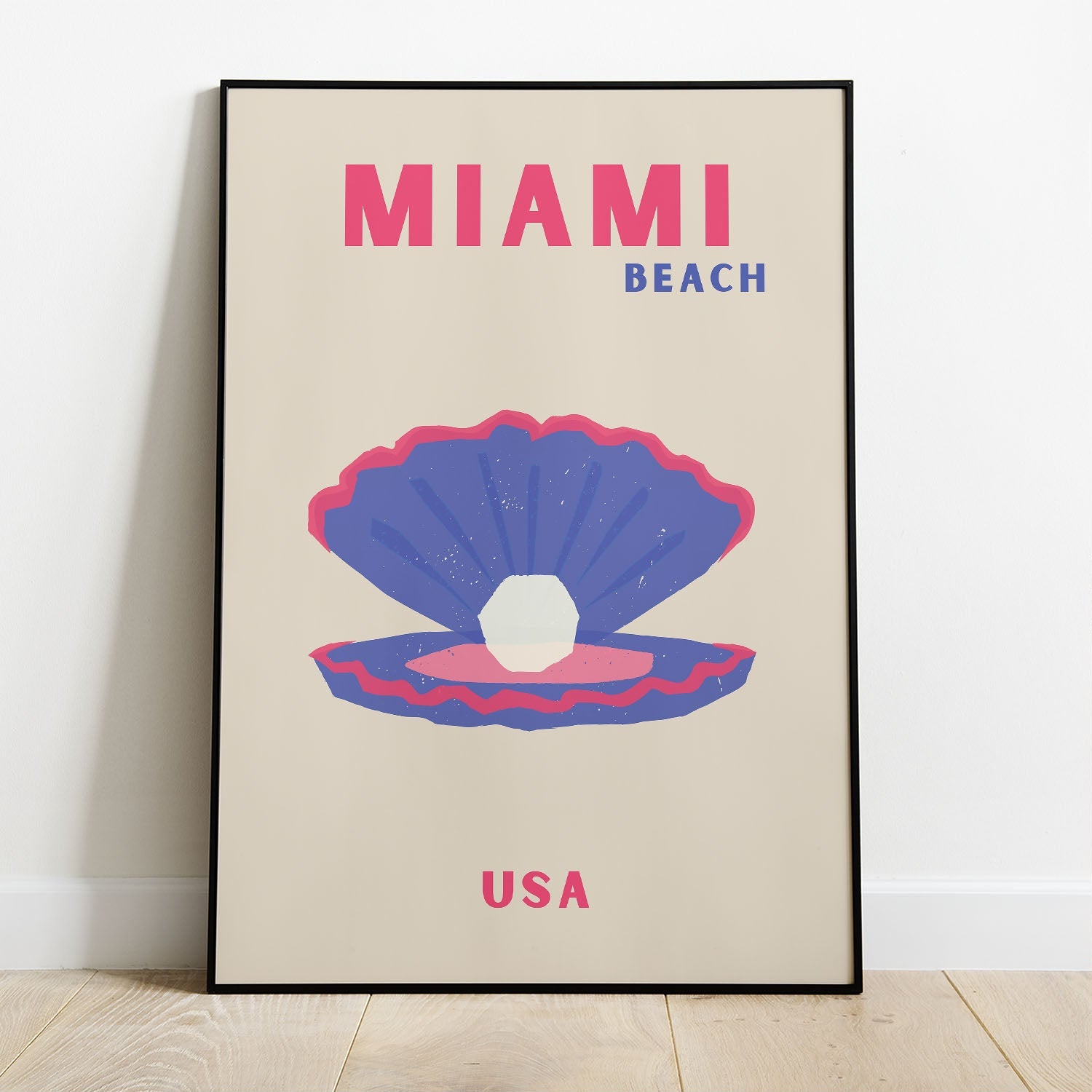 Wes Co Gallery Poster Miami Seashell USA Colorful Travel 8 x 10" Home Goods - Travel Illustrations Edge to edge Art Print