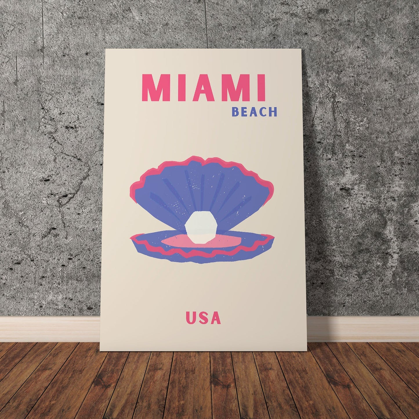 Wes Co Gallery Poster Miami Seashell USA Colorful Travel 11 x 17" Home Goods - Travel Illustrations Edge to edge Art Print