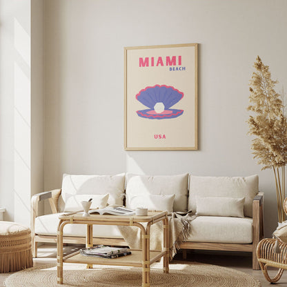 Wes Co Gallery Poster Miami Seashell USA Colorful Travel 12 x 16" Home Goods - Travel Illustrations Edge to edge Art Print