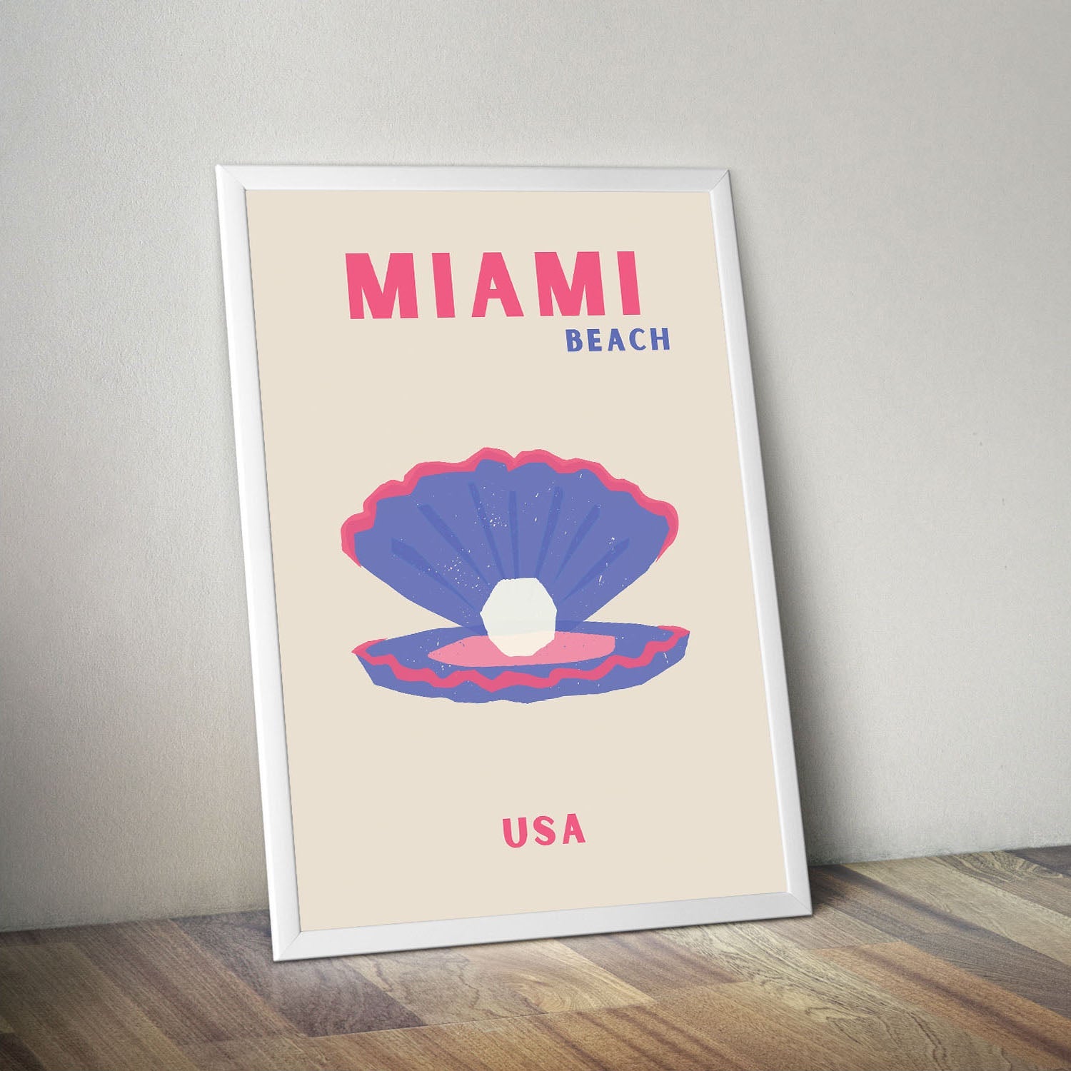 Wes Co Gallery Poster Miami Seashell USA Colorful Travel 16 x 20" Home Goods - Travel Illustrations Edge to edge Art Print