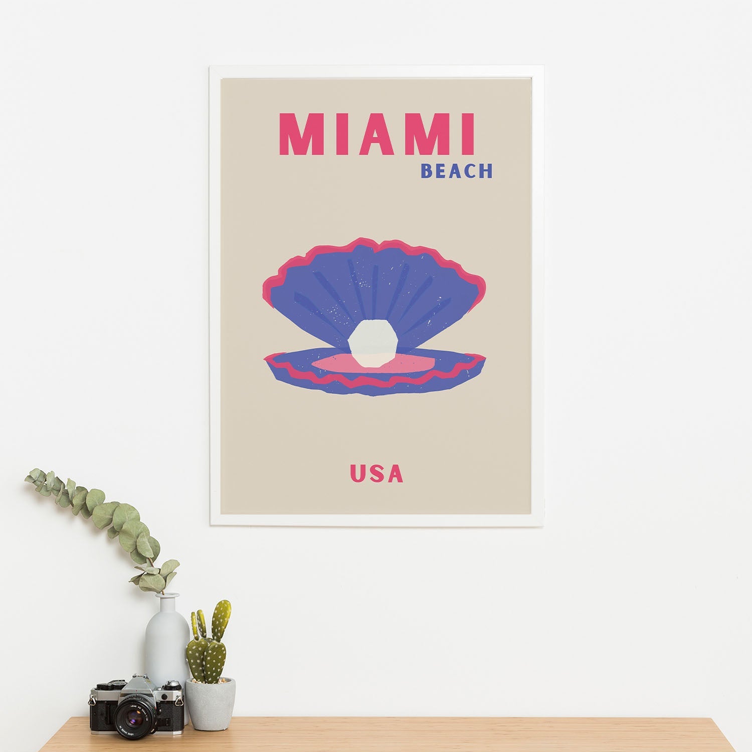 Wes Co Gallery Poster Miami Seashell USA Colorful Travel 16 x 20" Home Goods - Travel Illustrations Edge to edge Art Print