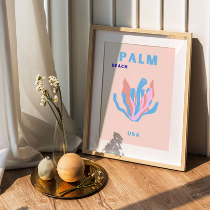 Wes Co Gallery Poster Palm Beach Pink USA Colorful Travel 5 x 7" Home Goods - Travel Illustrations Edge to edge Art Print