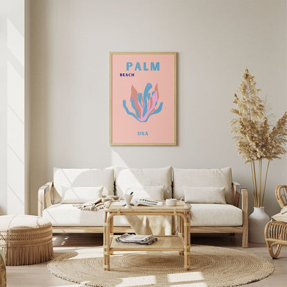 Wes Co Gallery Poster Palm Beach Pink USA Colorful Travel 8 x 10" Home Goods - Travel Illustrations Edge to edge Art Print