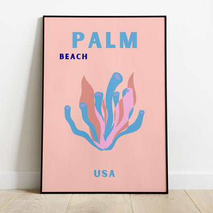 Wes Co Gallery Poster Palm Beach Pink USA Colorful Travel 8 x 10" Home Goods - Travel Illustrations Edge to edge Art Print