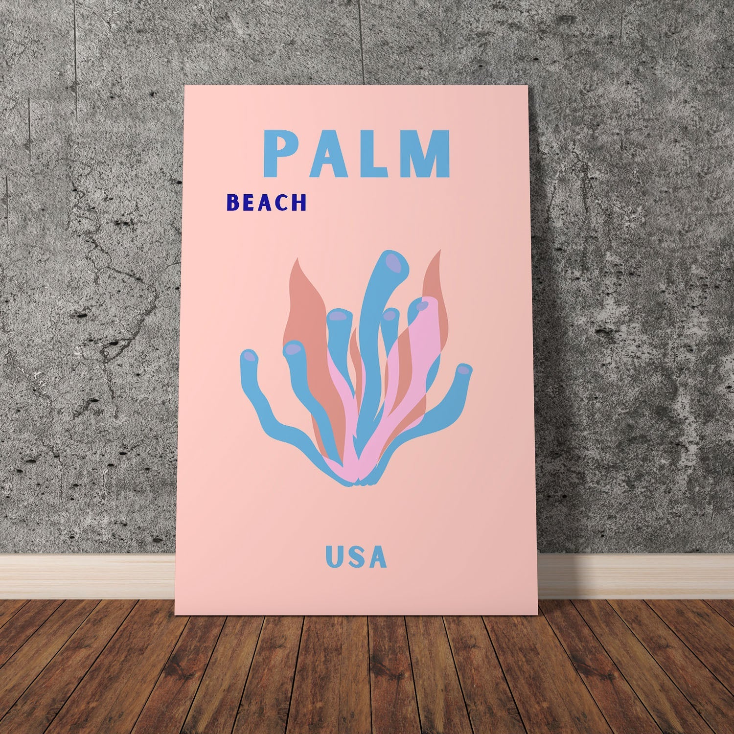 Wes Co Gallery Poster Palm Beach Pink USA Colorful Travel 11 x 17" Home Goods - Travel Illustrations Edge to edge Art Print