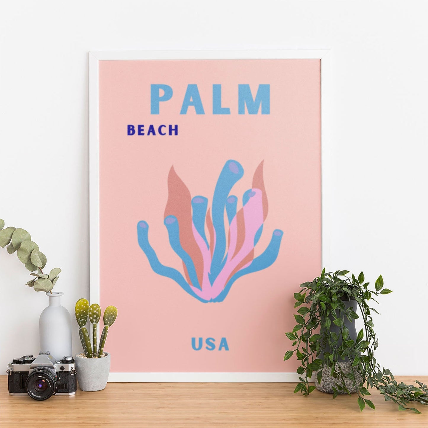 Wes Co Gallery Poster Palm Beach Pink USA Colorful Travel 12 x 16" Home Goods - Travel Illustrations Edge to edge Art Print