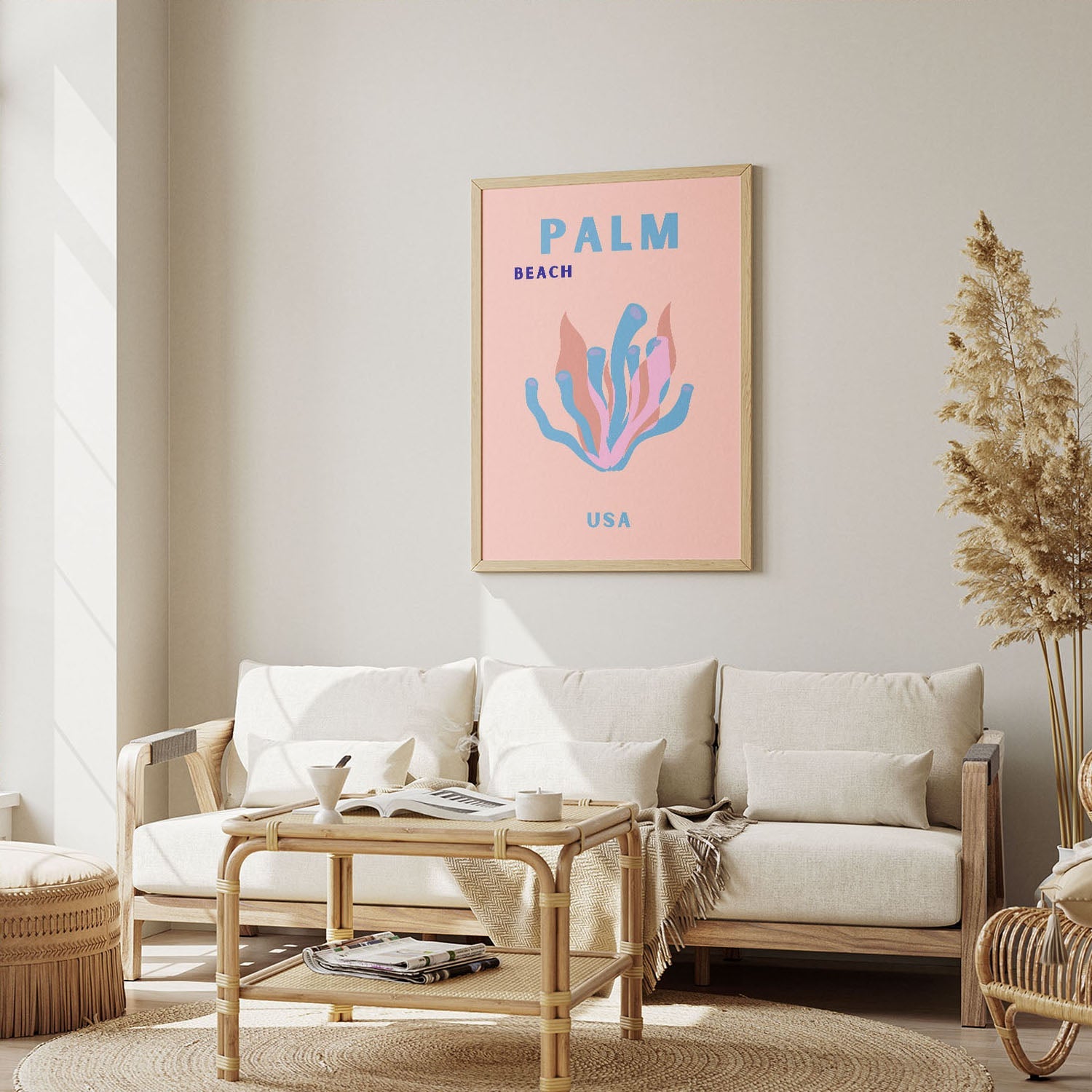 Wes Co Gallery Poster Palm Beach Pink USA Colorful Travel 12 x 16" Home Goods - Travel Illustrations Edge to edge Art Print