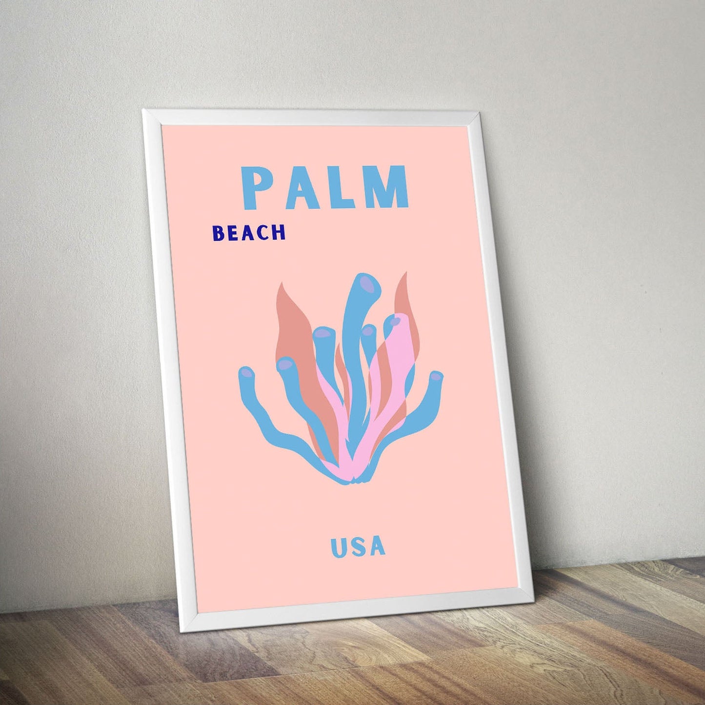 Wes Co Gallery Poster Palm Beach Pink USA Colorful Travel 16 x 20" Home Goods - Travel Illustrations Edge to edge Art Print