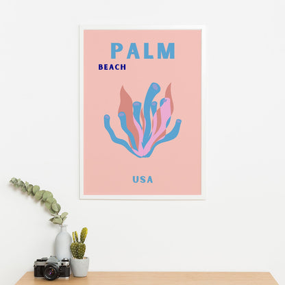 Wes Co Gallery Poster Palm Beach Pink USA Colorful Travel 16 x 20" Home Goods - Travel Illustrations Edge to edge Art Print