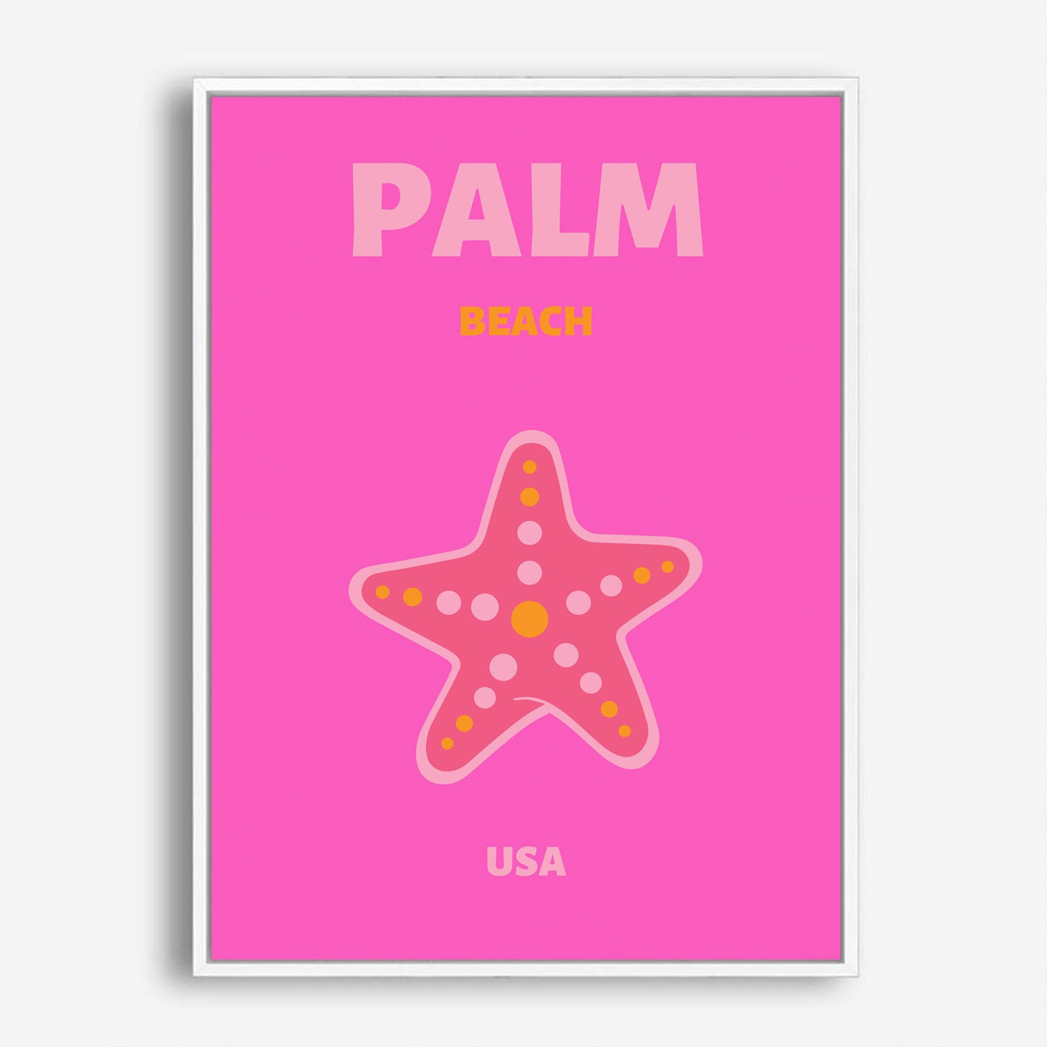 Wes Co Gallery Poster Palm Beach Starfish USA Colorful Travel 5 x 7" Home Goods - Travel Illustrations Edge to edge Art Print