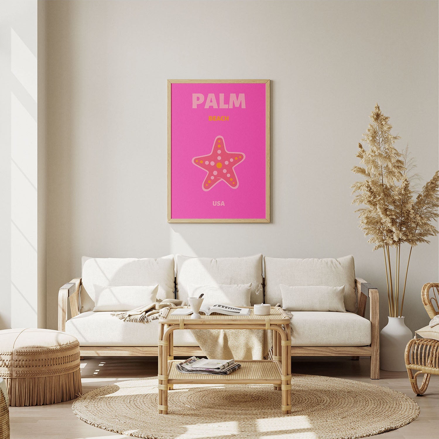 Wes Co Gallery Poster Palm Beach Starfish USA Colorful Travel 8 x 10" Home Goods - Travel Illustrations Edge to edge Art Print