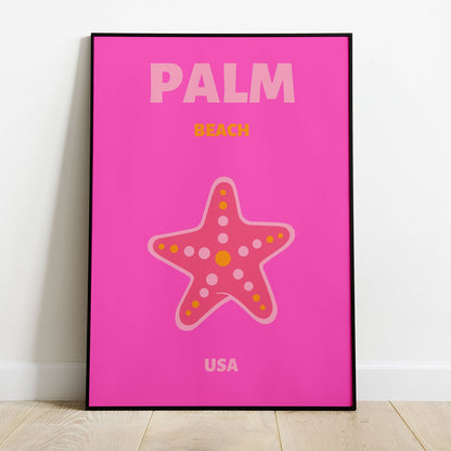 Wes Co Gallery Poster Palm Beach Starfish USA Colorful Travel 8 x 10" Home Goods - Travel Illustrations Edge to edge Art Print