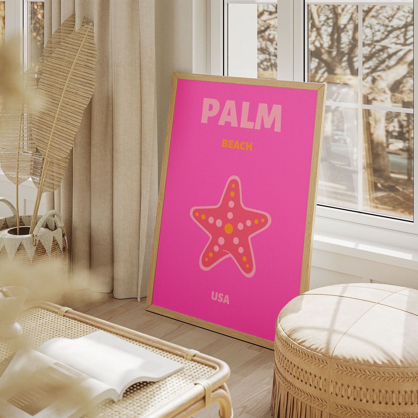 Wes Co Gallery Poster Palm Beach Starfish USA Colorful Travel 11 x 17" Home Goods - Travel Illustrations Edge to edge Art Print