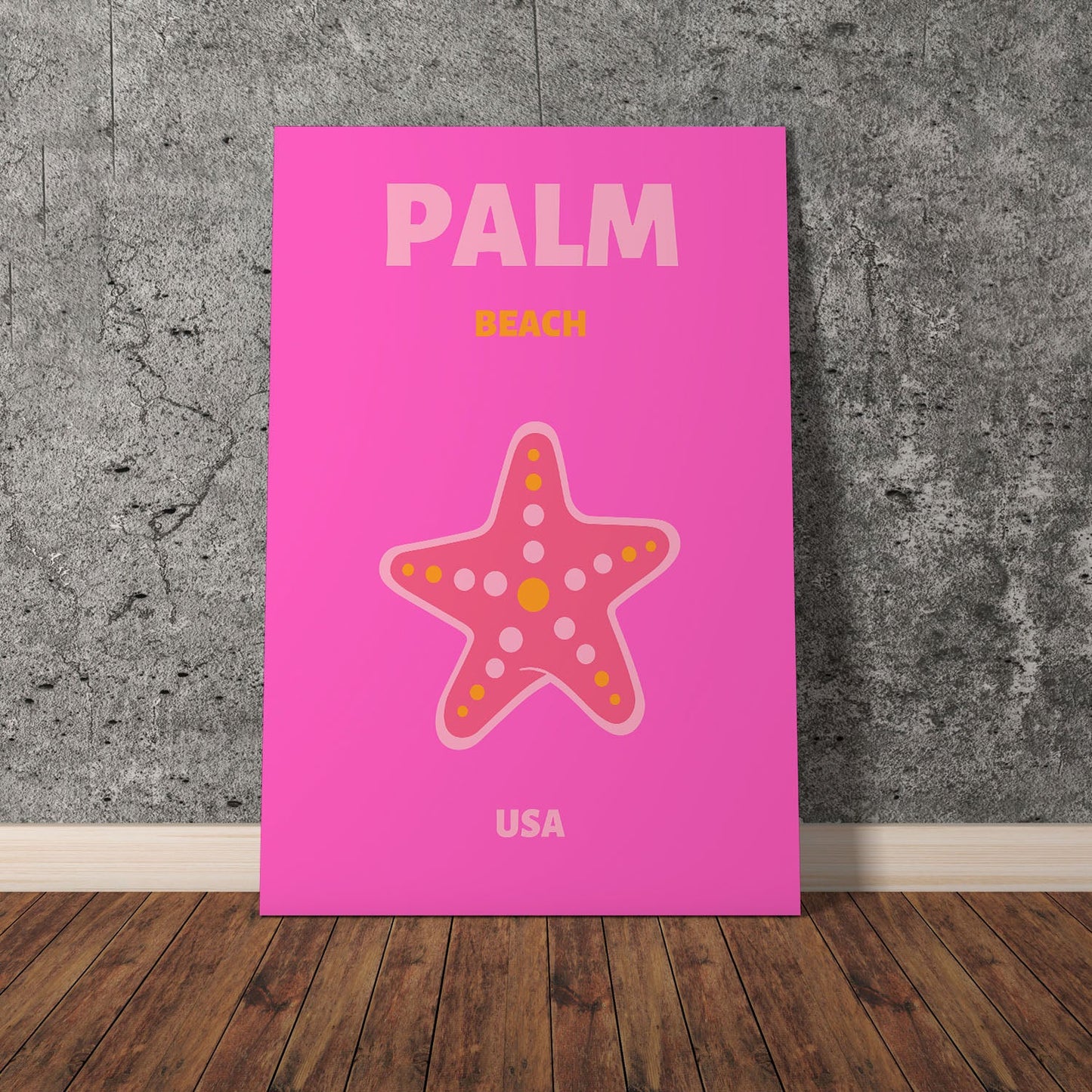 Wes Co Gallery Poster Palm Beach Starfish USA Colorful Travel 11 x 17" Home Goods - Travel Illustrations Edge to edge Art Print