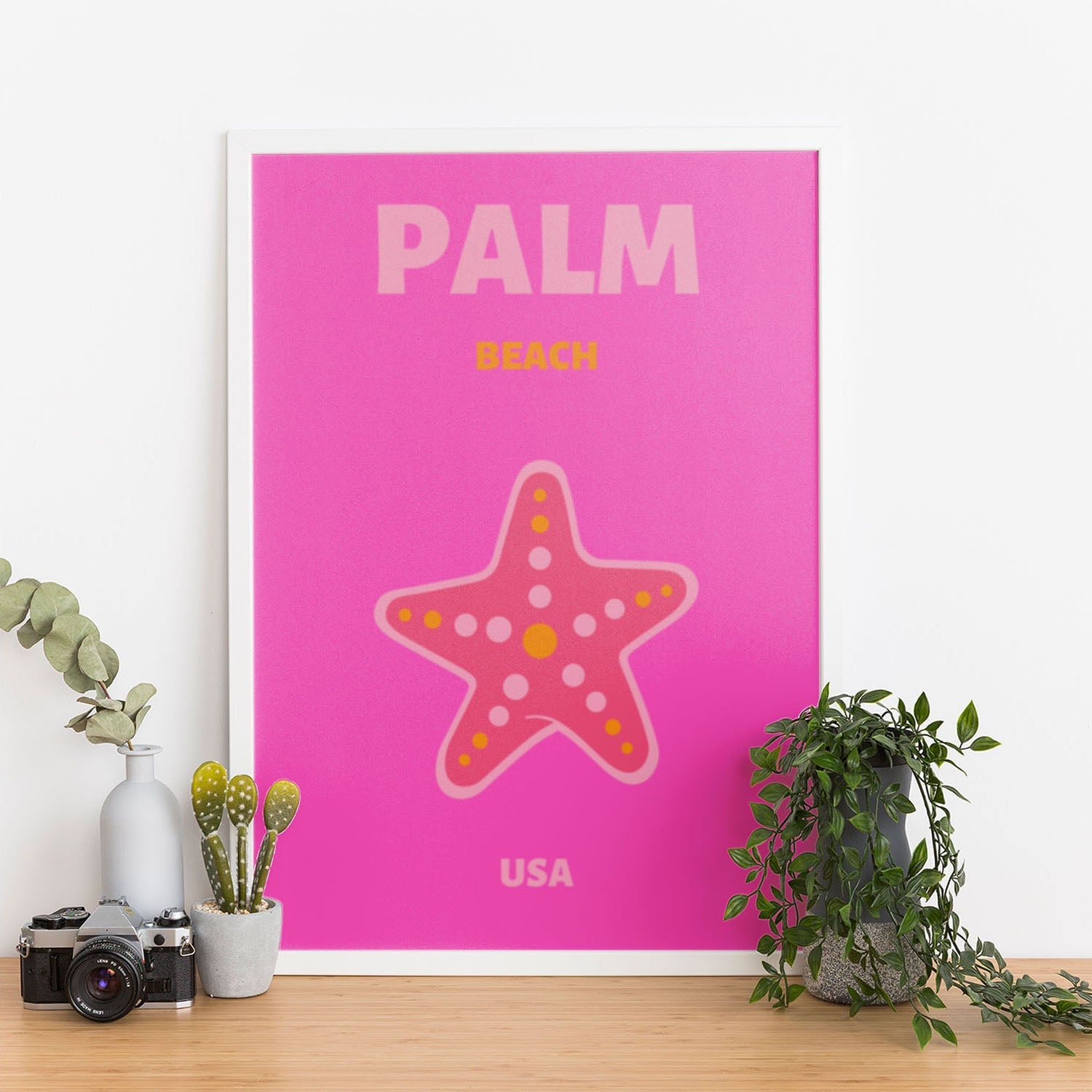 Wes Co Gallery Poster Palm Beach Starfish USA Colorful Travel 12 x 16" Home Goods - Travel Illustrations Edge to edge Art Print