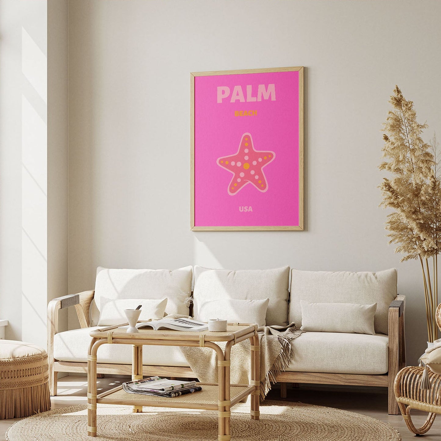 Wes Co Gallery Poster Palm Beach Starfish USA Colorful Travel 12 x 16" Home Goods - Travel Illustrations Edge to edge Art Print