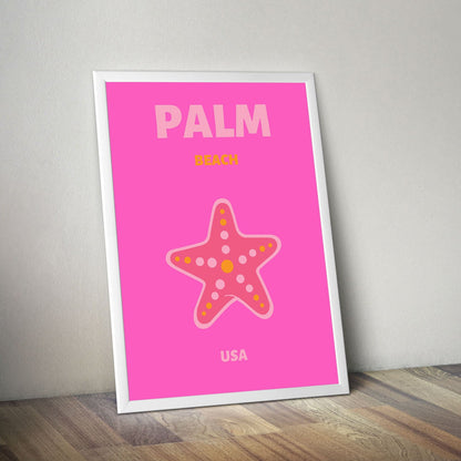 Wes Co Gallery Poster Palm Beach Starfish USA Colorful Travel 16 x 20" Home Goods - Travel Illustrations Edge to edge Art Print