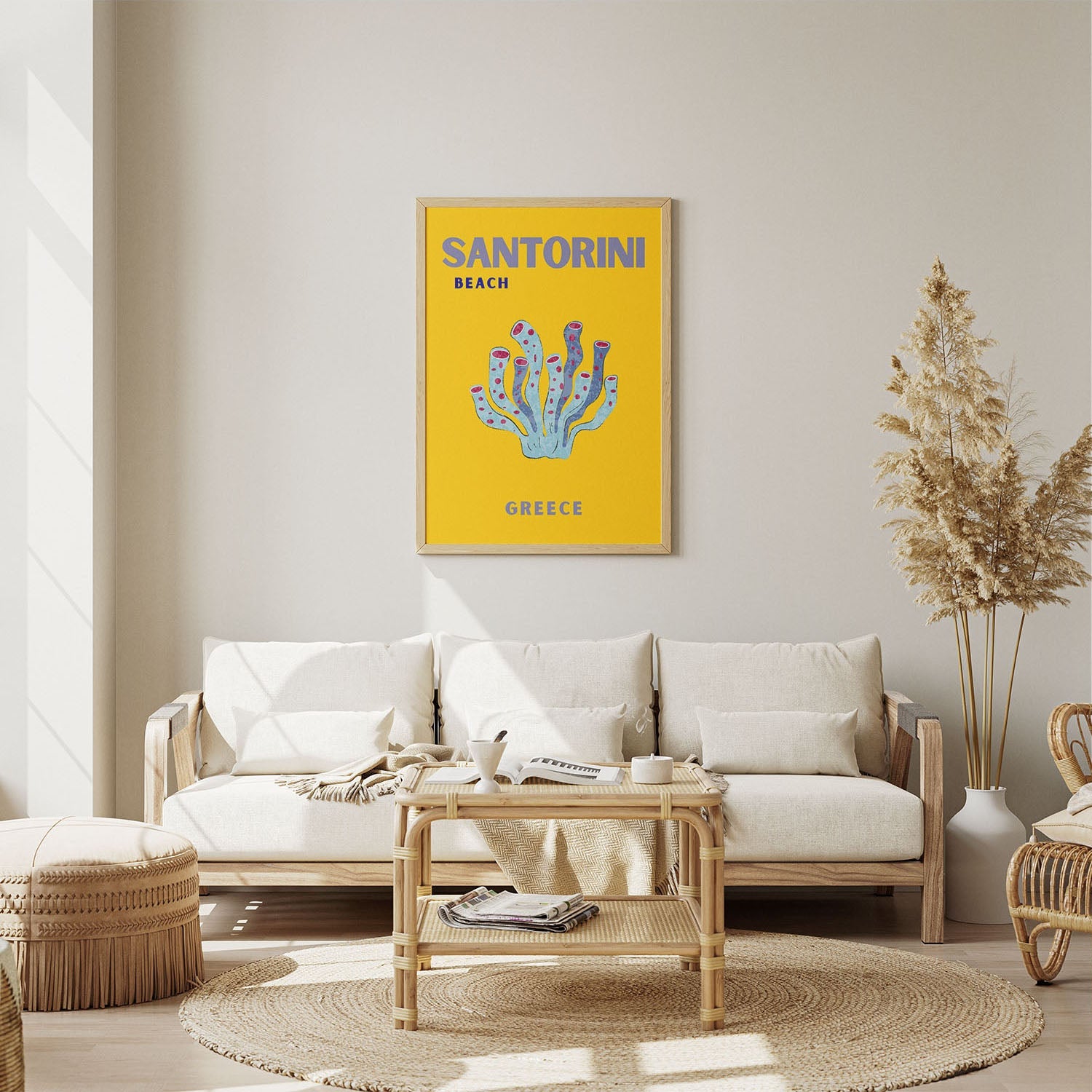 Wes Co Gallery Poster Santorini Beach Greece Colorful Travel 8 x 10" Home Goods - Travel Illustrations Edge to edge Art Print