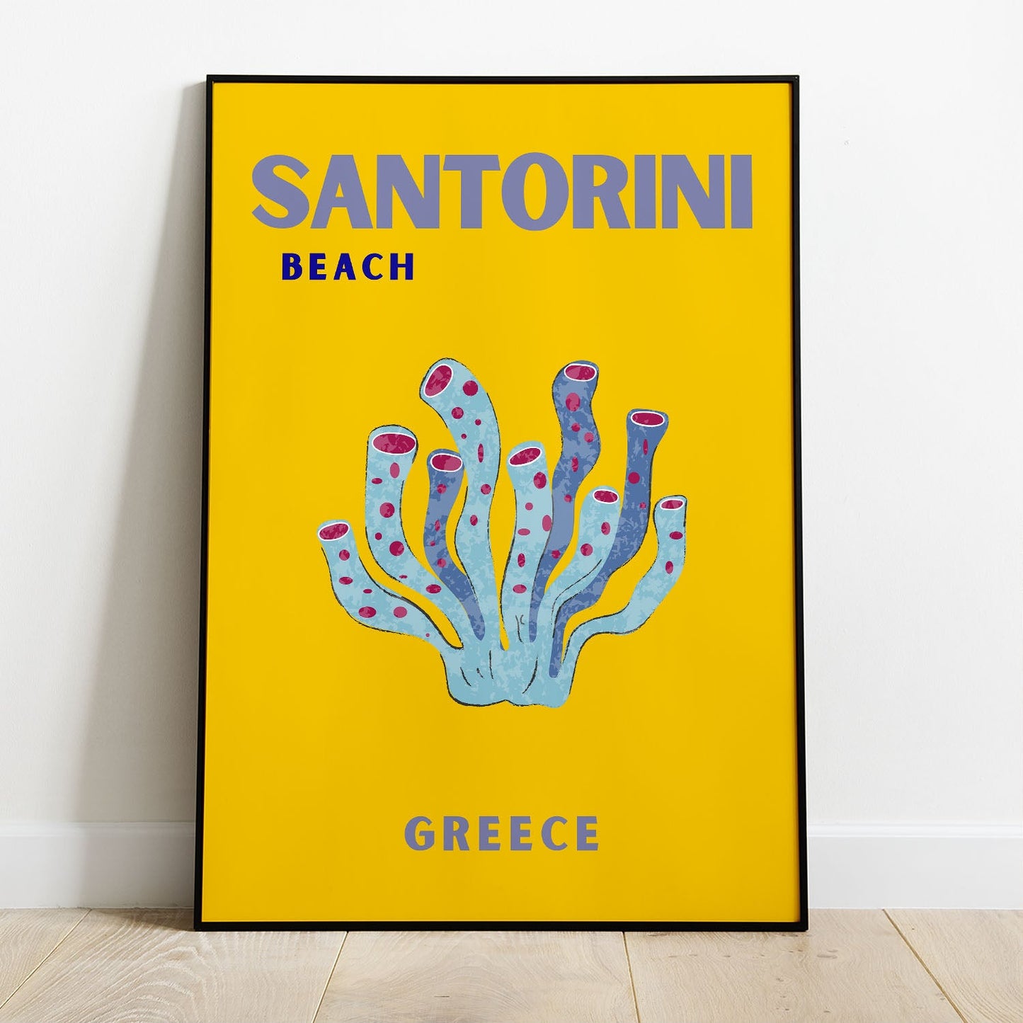 Wes Co Gallery Poster Santorini Beach Greece Colorful Travel 8 x 10" Home Goods - Travel Illustrations Edge to edge Art Print