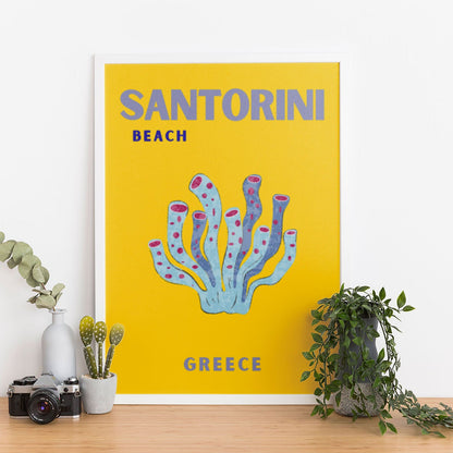 Wes Co Gallery Poster Santorini Beach Greece Colorful Travel 12 x 16" Home Goods - Travel Illustrations Edge to edge Art Print