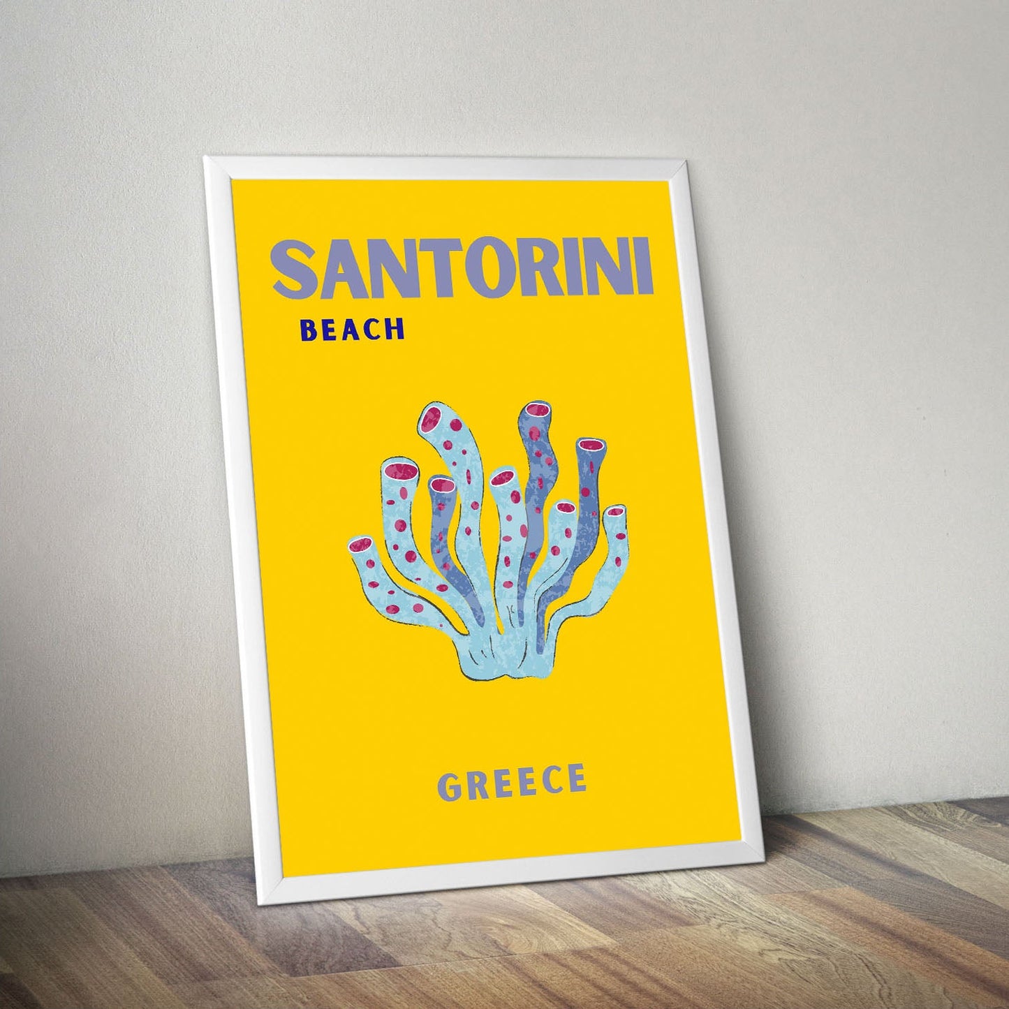 Wes Co Gallery Poster Santorini Beach Greece Colorful Travel 16 x 20" Home Goods - Travel Illustrations Edge to edge Art Print