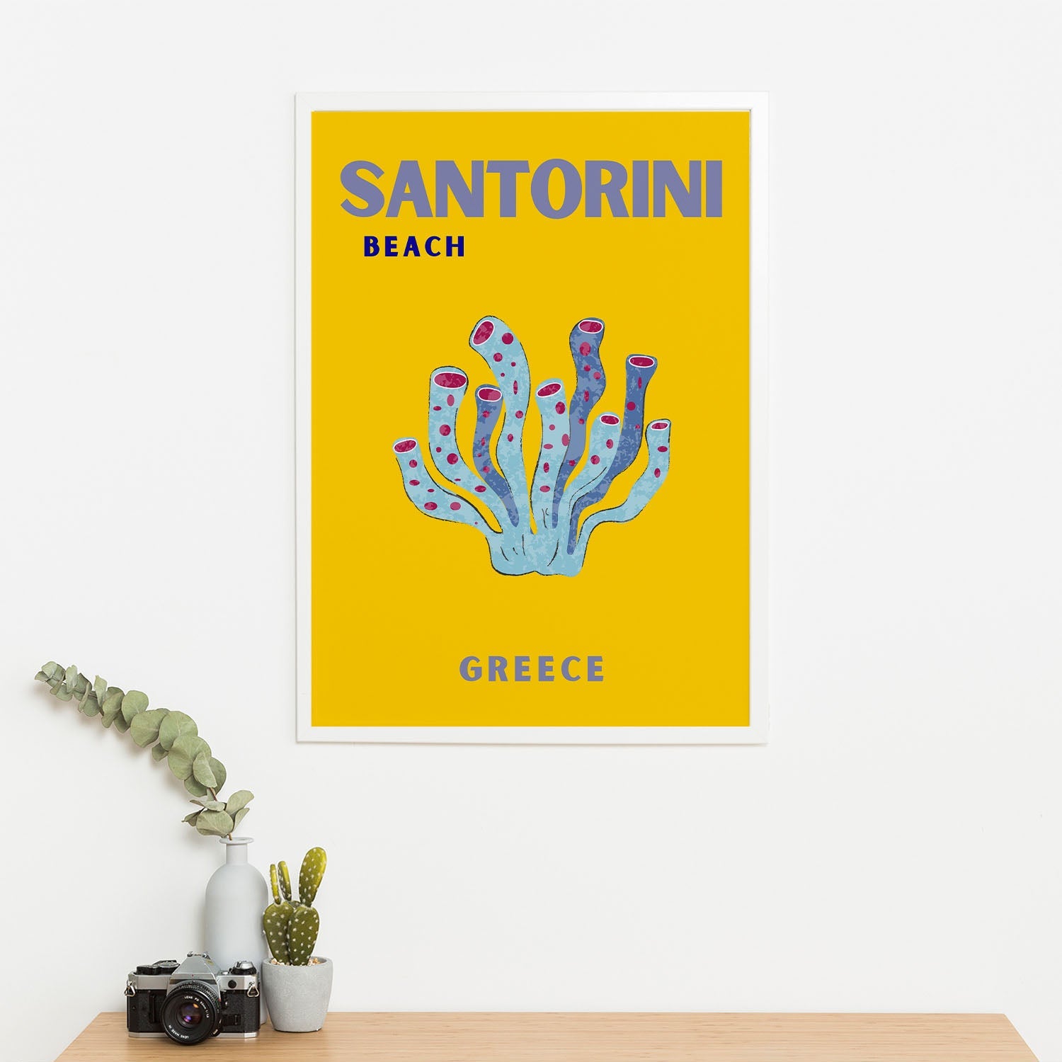 Wes Co Gallery Poster Santorini Beach Greece Colorful Travel 16 x 20" Home Goods - Travel Illustrations Edge to edge Art Print