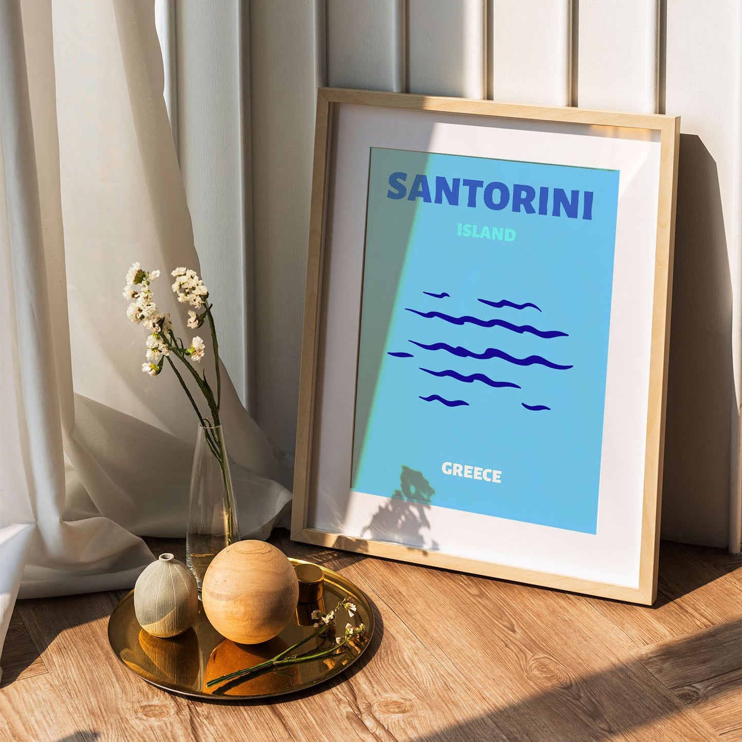 Wes Co Gallery Poster Santorini Blue Greece Colorful Travel 5 x 7" Home Goods - Travel Illustrations Edge to edge Art Print