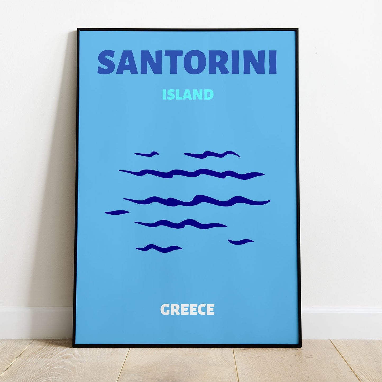 Wes Co Gallery Poster Santorini Blue Greece Colorful Travel 8 x 10" Home Goods - Travel Illustrations Edge to edge Art Print