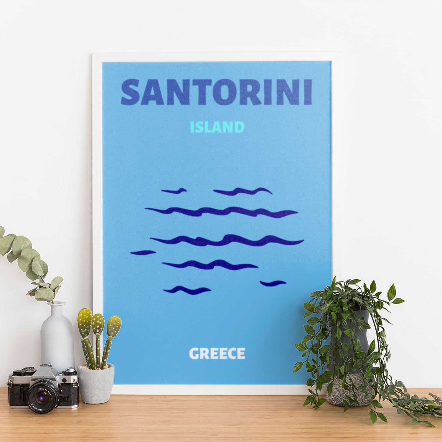 Wes Co Gallery Poster Santorini Blue Greece Colorful Travel 12 x 16" Home Goods - Travel Illustrations Edge to edge Art Print