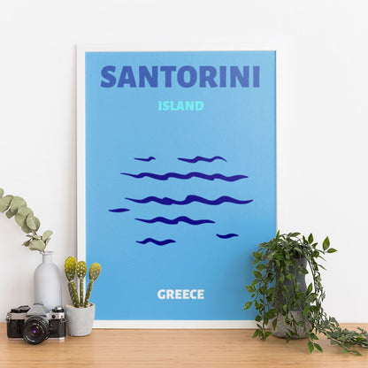 Wes Co Gallery Poster Santorini Blue Greece Colorful Travel 12 x 16" Home Goods - Travel Illustrations Edge to edge Art Print