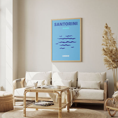 Wes Co Gallery Poster Santorini Blue Greece Colorful Travel 12 x 16" Home Goods - Travel Illustrations Edge to edge Art Print