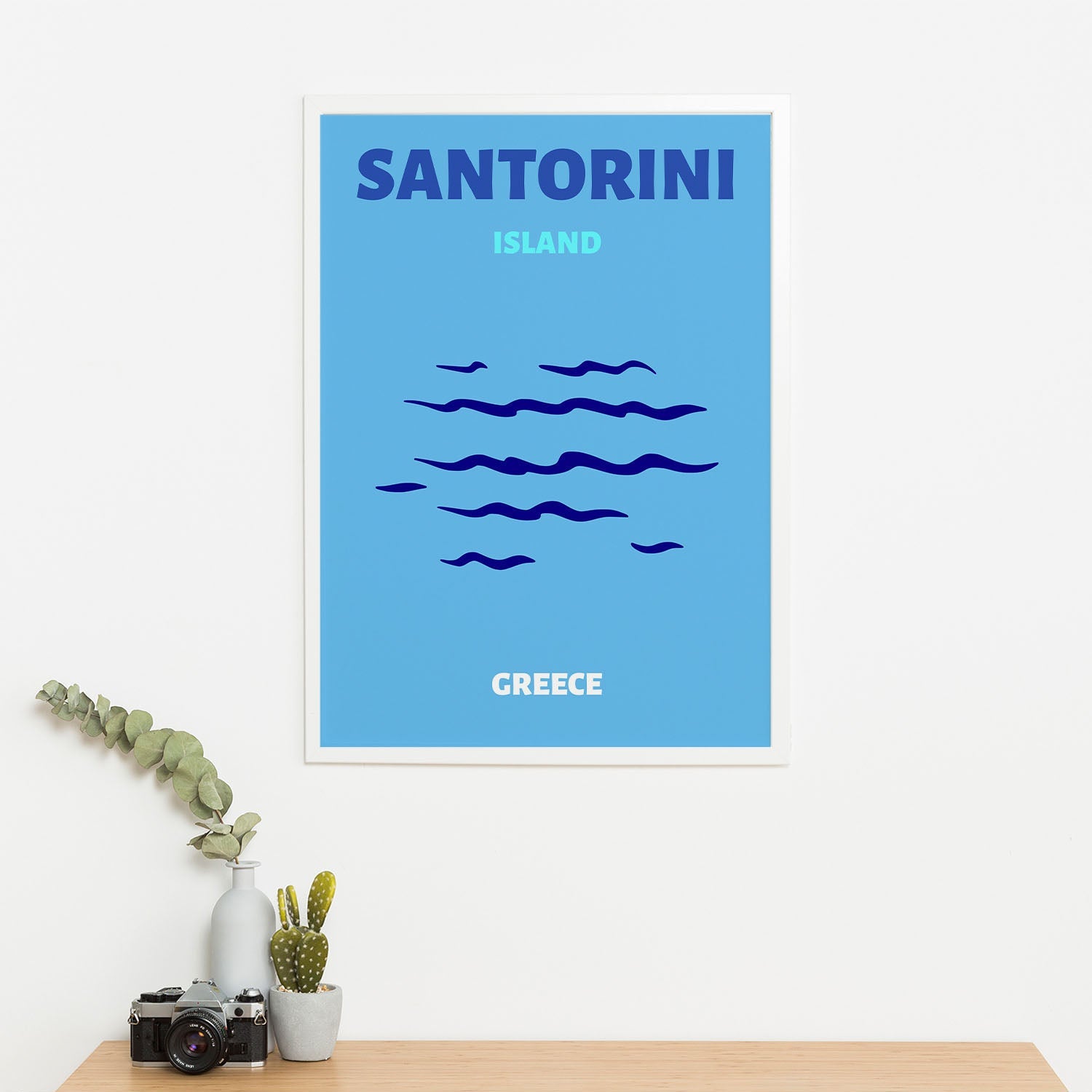 Wes Co Gallery Poster Santorini Blue Greece Colorful Travel 16 x 20" Home Goods - Travel Illustrations Edge to edge Art Print