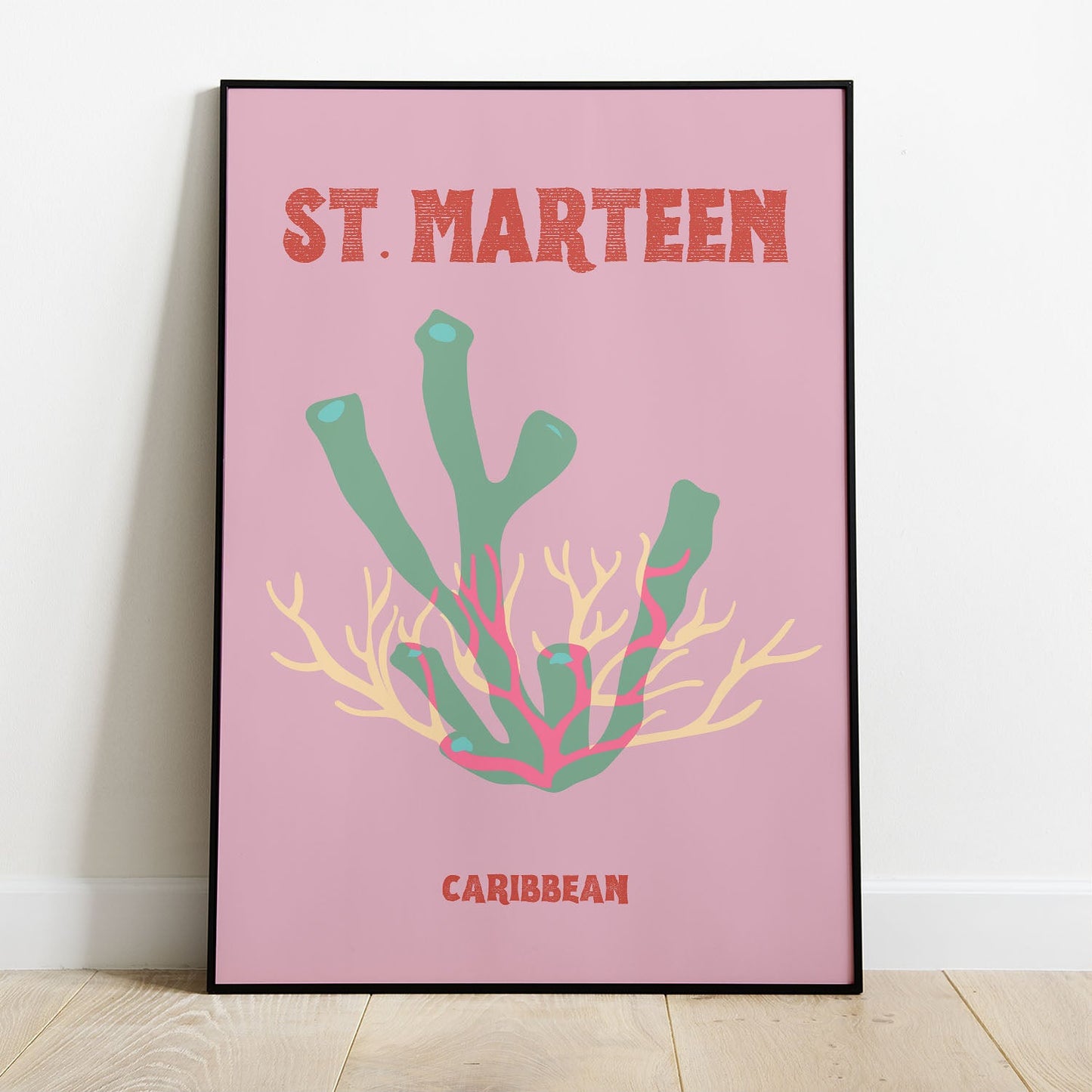 Wes Co Gallery Poster St Marteen Coral Caribbean Colorful Travel 8 x 10" Home Goods - Travel Illustrations Edge to edge Art Print