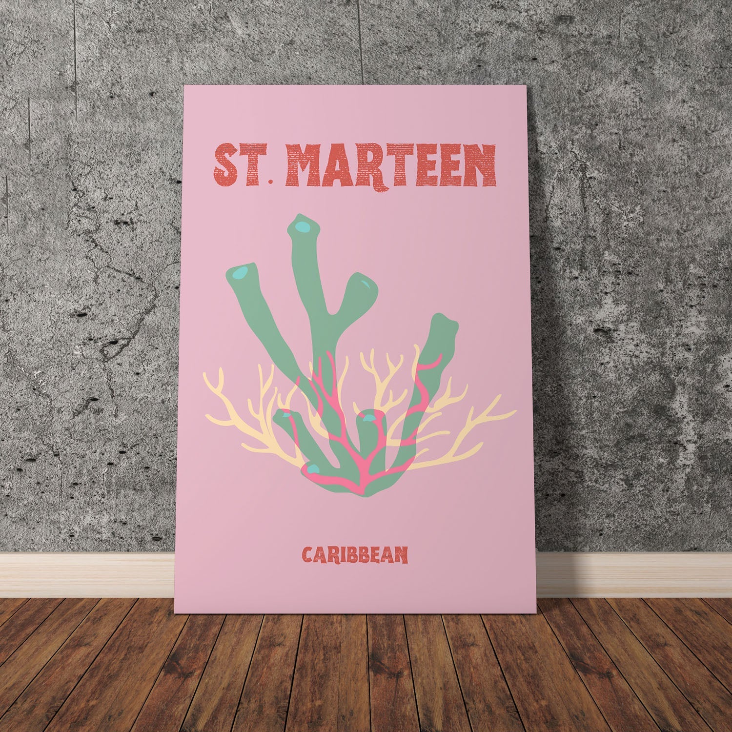 Wes Co Gallery Poster St Marteen Coral Caribbean Colorful Travel 11 x 17" Home Goods - Travel Illustrations Edge to edge Art Print