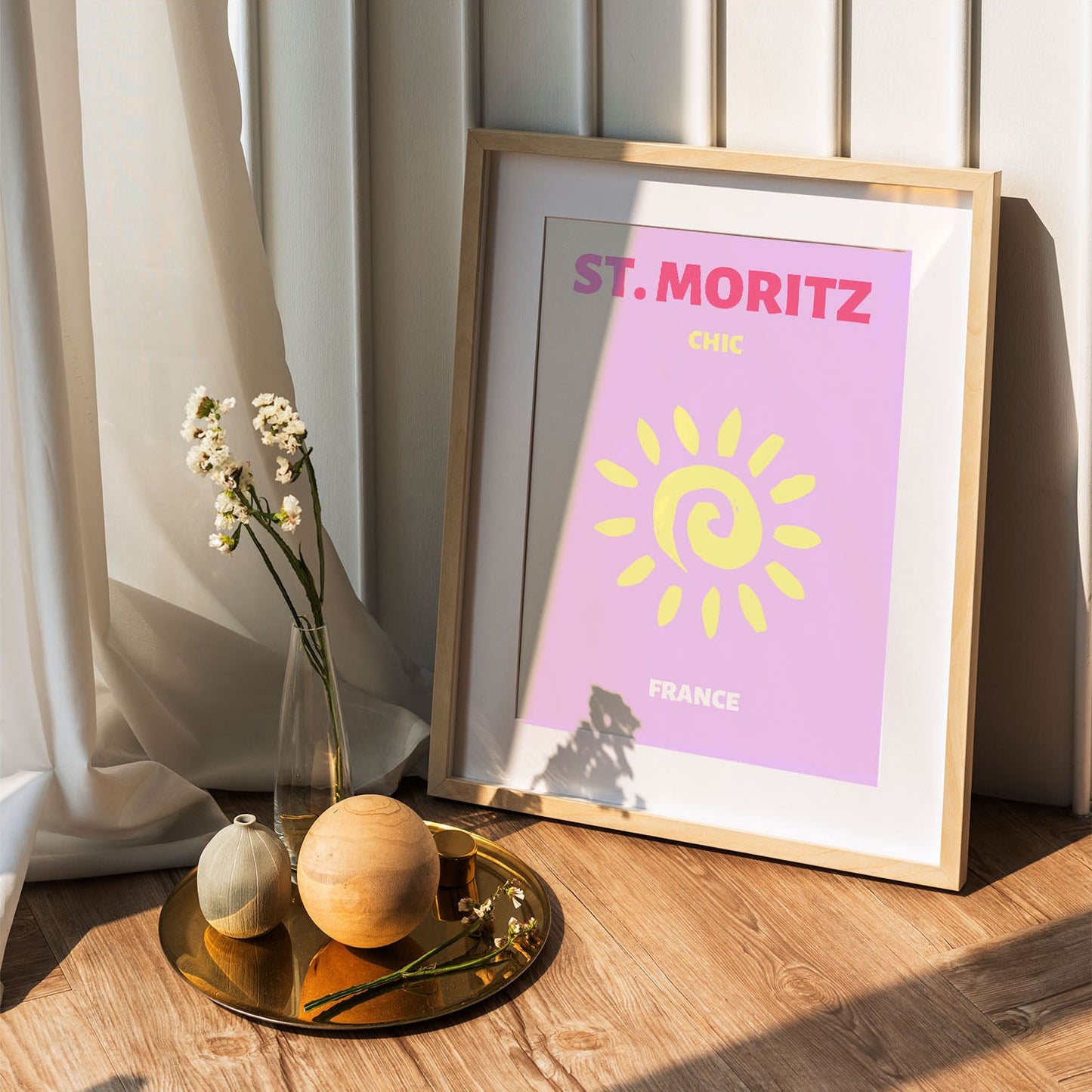 Wes Co Gallery Poster St Moritz France Colorful Travel 5 x 7" Home Goods - Travel Illustrations Edge to edge Art Print