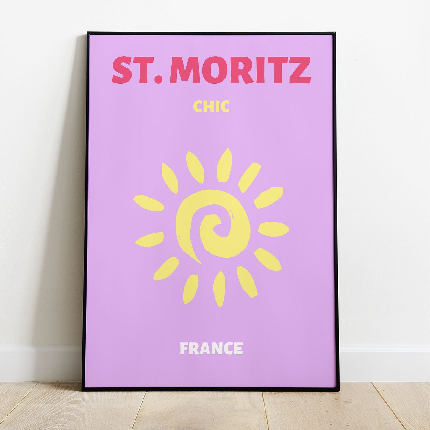 Wes Co Gallery Poster St Moritz France Colorful Travel 8 x 10" Home Goods - Travel Illustrations Edge to edge Art Print