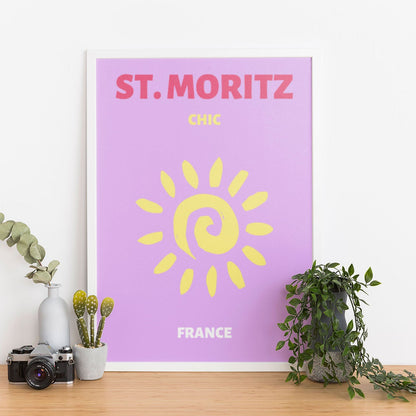 Wes Co Gallery Poster St Moritz France Colorful Travel 12 x 16" Home Goods - Travel Illustrations Edge to edge Art Print