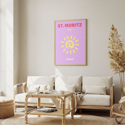 Wes Co Gallery Poster St Moritz France Colorful Travel 12 x 16" Home Goods - Travel Illustrations Edge to edge Art Print