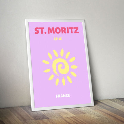 Wes Co Gallery Poster St Moritz France Colorful Travel 16 x 20" Home Goods - Travel Illustrations Edge to edge Art Print