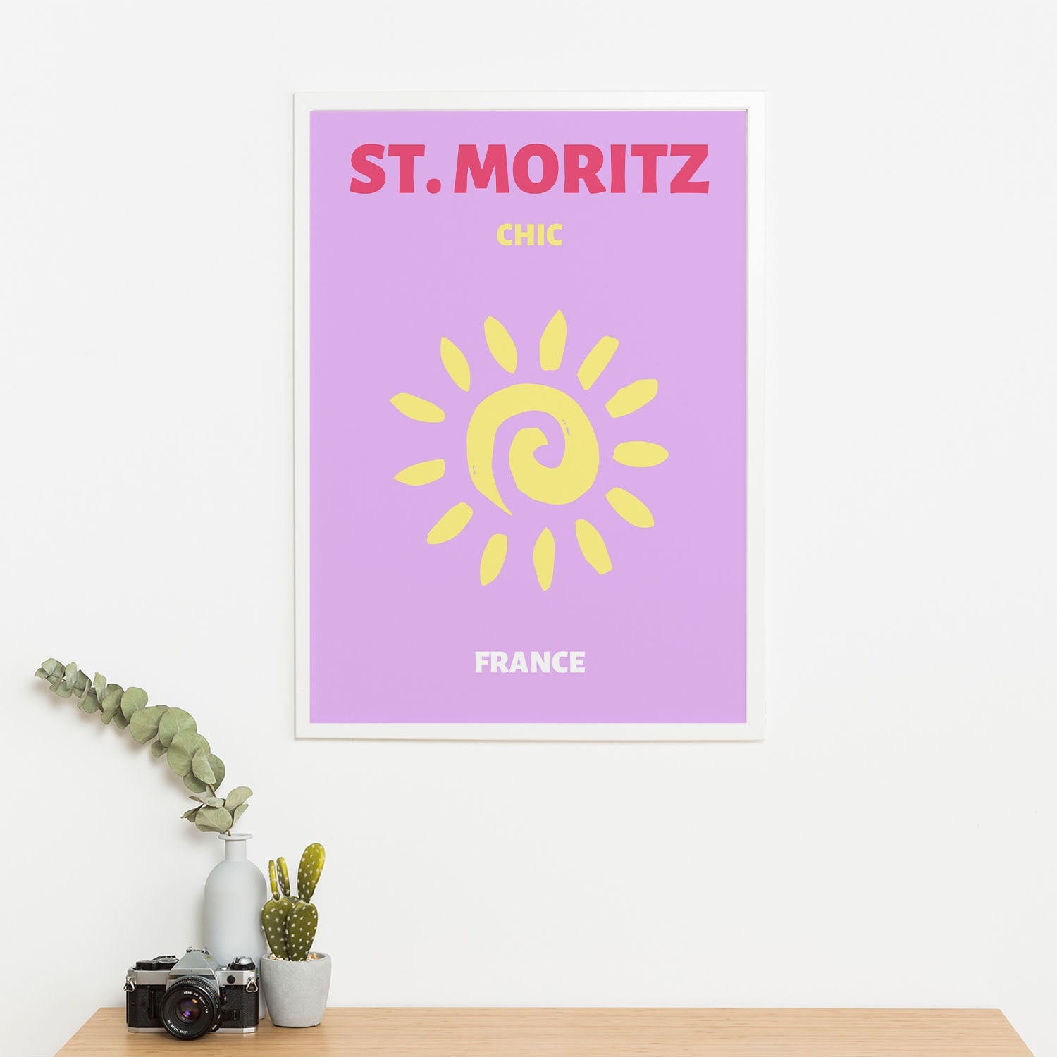 Wes Co Gallery Poster St Moritz France Colorful Travel 16 x 20" Home Goods - Travel Illustrations Edge to edge Art Print