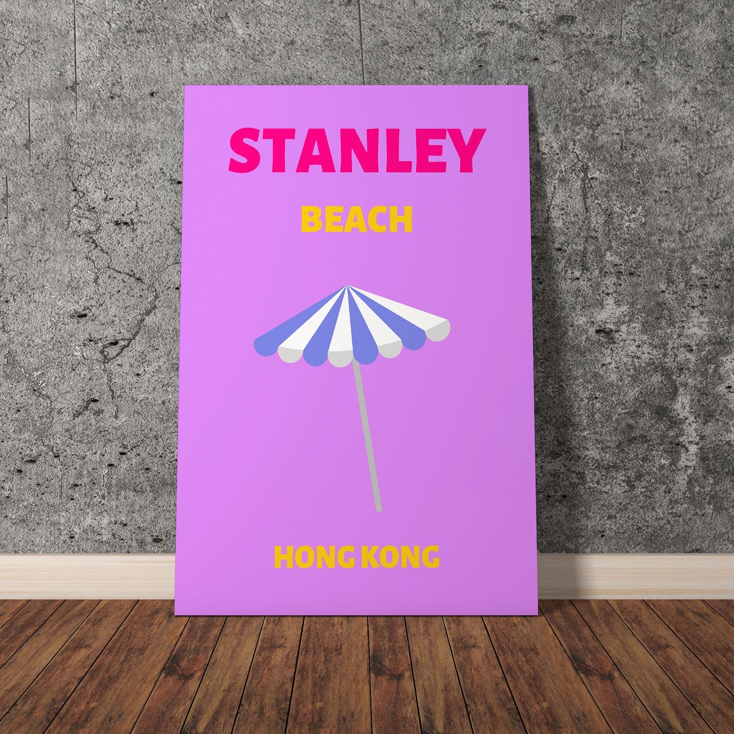 Wes Co Gallery Poster Stanely Beach Hong Kong Colorful Travel 11 x 17" Home Goods - Travel Illustrations Edge to edge Art Print