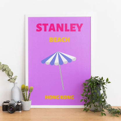 Wes Co Gallery Poster Stanely Beach Hong Kong Colorful Travel 12 x 16" Home Goods - Travel Illustrations Edge to edge Art Print