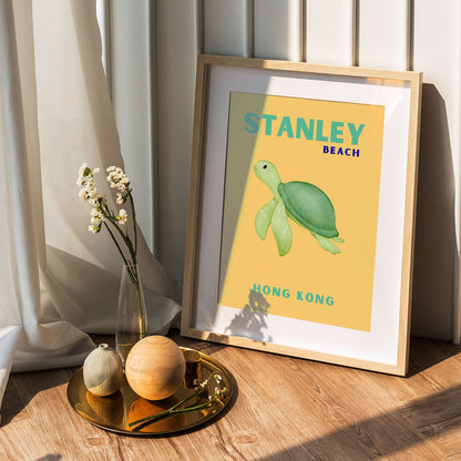 Wes Co Gallery Poster Stanley Beach Turtle Hong Kong Colorful Travel 5 x 7" Home Goods - Travel Illustrations Edge to edge Art Print