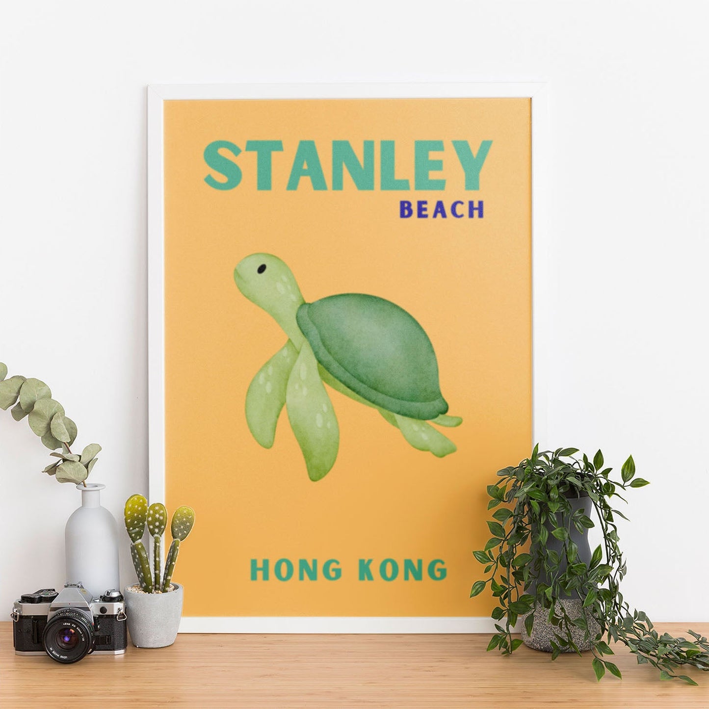 Wes Co Gallery Poster Stanley Beach Turtle Hong Kong Colorful Travel 12 x 16" Home Goods - Travel Illustrations Edge to edge Art Print