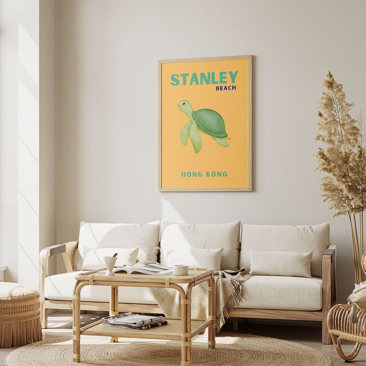 Wes Co Gallery Poster Stanley Beach Turtle Hong Kong Colorful Travel 12 x 16" Home Goods - Travel Illustrations Edge to edge Art Print