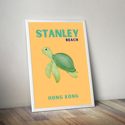 Wes Co Gallery Poster Stanley Beach Turtle Hong Kong Colorful Travel 16 x 20" Home Goods - Travel Illustrations Edge to edge Art Print