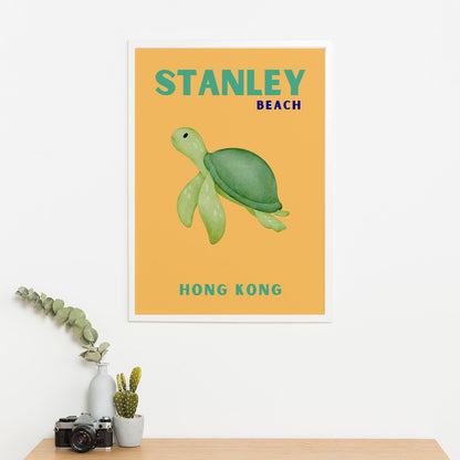 Wes Co Gallery Poster Stanley Beach Turtle Hong Kong Colorful Travel 16 x 20" Home Goods - Travel Illustrations Edge to edge Art Print