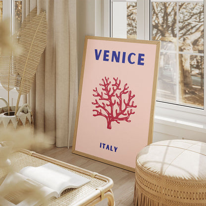 Wes Co Gallery Poster Venice Pink Italy Colorful Travel 11 x 17" Home Goods - Travel Illustrations Edge to edge Art Print